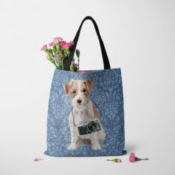 Jack Russell Dog Denim Style Tote Bag 34 denim dogs tote jack russel bleached damask denim tote standing carnations