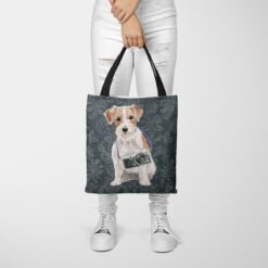 Jack Russell Dog Denim Style Tote Bag 36 denim dogs tote jack russel dark damask denim tote woman trowsers front view