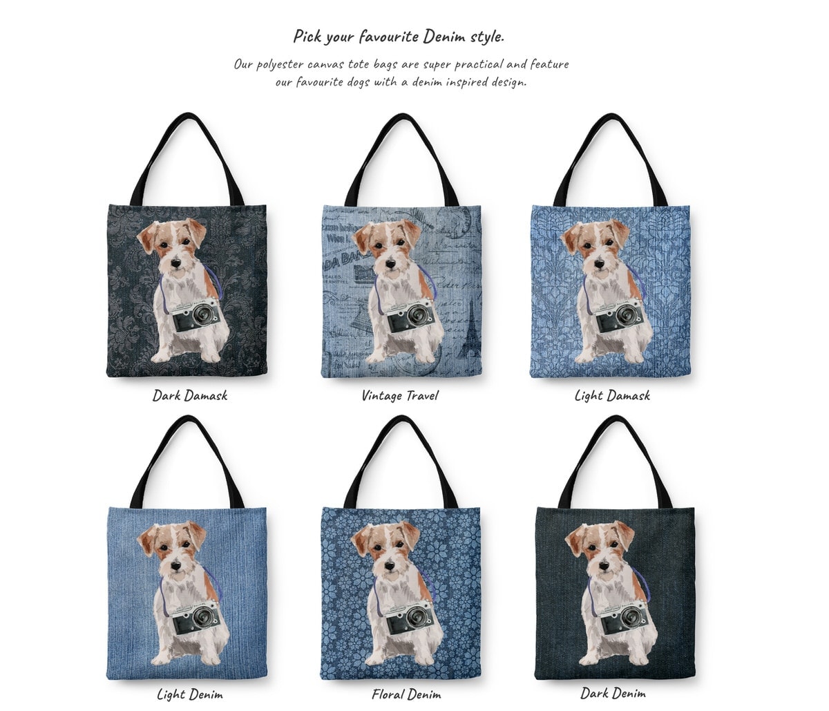 Jack Russell Dog Denim Style Tote Bag 3 Jack Russell Dog Denim Style Tote Bag - Image 2