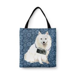 denim dogs tote japanese spitz daisy denim front view white