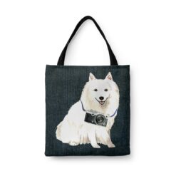 denim dogs tote japanese spitz dark denim front view white