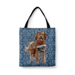 denim dogs tote labradoodle daisy denim front view white