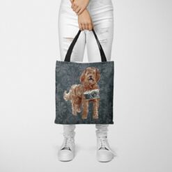 denim dogs tote labradoodle dark damask denim tote woman trowsers front view