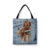 denim dogs tote labradoodle faded ephemera denim front view white