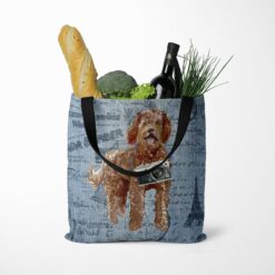 denim dogs tote labradoodle faded ephemera denim tote standing food
