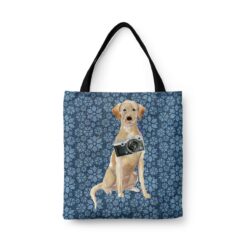 Labrador retriever Dog Denim Style Tote Bag 34 denim dogs tote labrador retriever daisy denim front view white