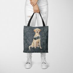 Labrador retriever Dog Denim Style Tote Bag 37 denim dogs tote labrador retriever dark damask denim tote woman trowsers front view
