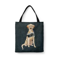 Labrador retriever Dog Denim Style Tote Bag 33 denim dogs tote labrador retriever dark denim front view white