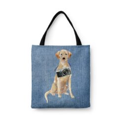 Labrador retriever Dog Denim Style Tote Bag 32 denim dogs tote labrador retriever gently faded denim front view white