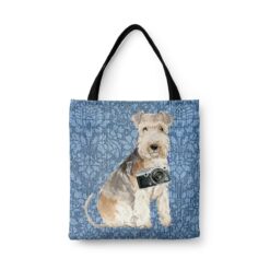 Lakeland Terrier Dog Denim Style Tote Bag 31 denim dogs tote lakeland terrier bleached damask denim front view white