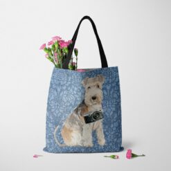 Lakeland Terrier Dog Denim Style Tote Bag 35 denim dogs tote lakeland terrier bleached damask denim tote standing carnations