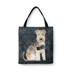Lakeland Terrier Dog Denim Style Tote Bag 30 denim dogs tote lakeland terrier dark damask denim front view white