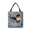Long Haired Chihuahua Dog Denim Style Tote Bag 1 denim dogs tote long haired chihuahua faded ephemera denim front view white