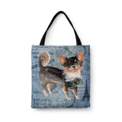 Long Haired Chihuahua Dog Denim Style Tote Bag