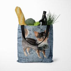 denim dogs tote long haired chihuahua faded ephemera denim tote standing food