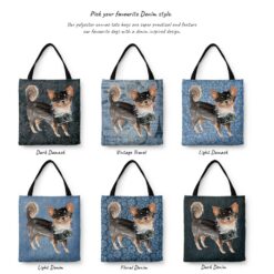 denim dogs tote long haired chihuahua variations