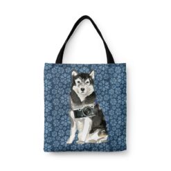 Malamute Dog Denim Style Tote Bag 34 denim dogs tote malamute daisy denim front view white