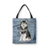 Malamute Dog Denim Style Tote Bag 2 denim dogs tote malamute faded ephemera denim front view white