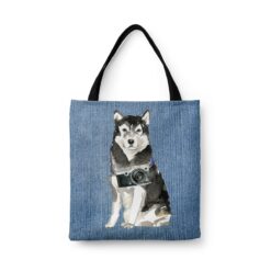 Malamute Dog Denim Style Tote Bag 32 denim dogs tote malamute gently faded denim front view white