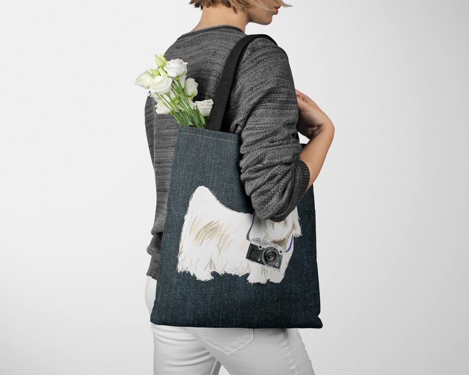 Maltese Dog Denim Style Tote Bag 13 Maltese Dog Denim Style Tote Bag - Image 11