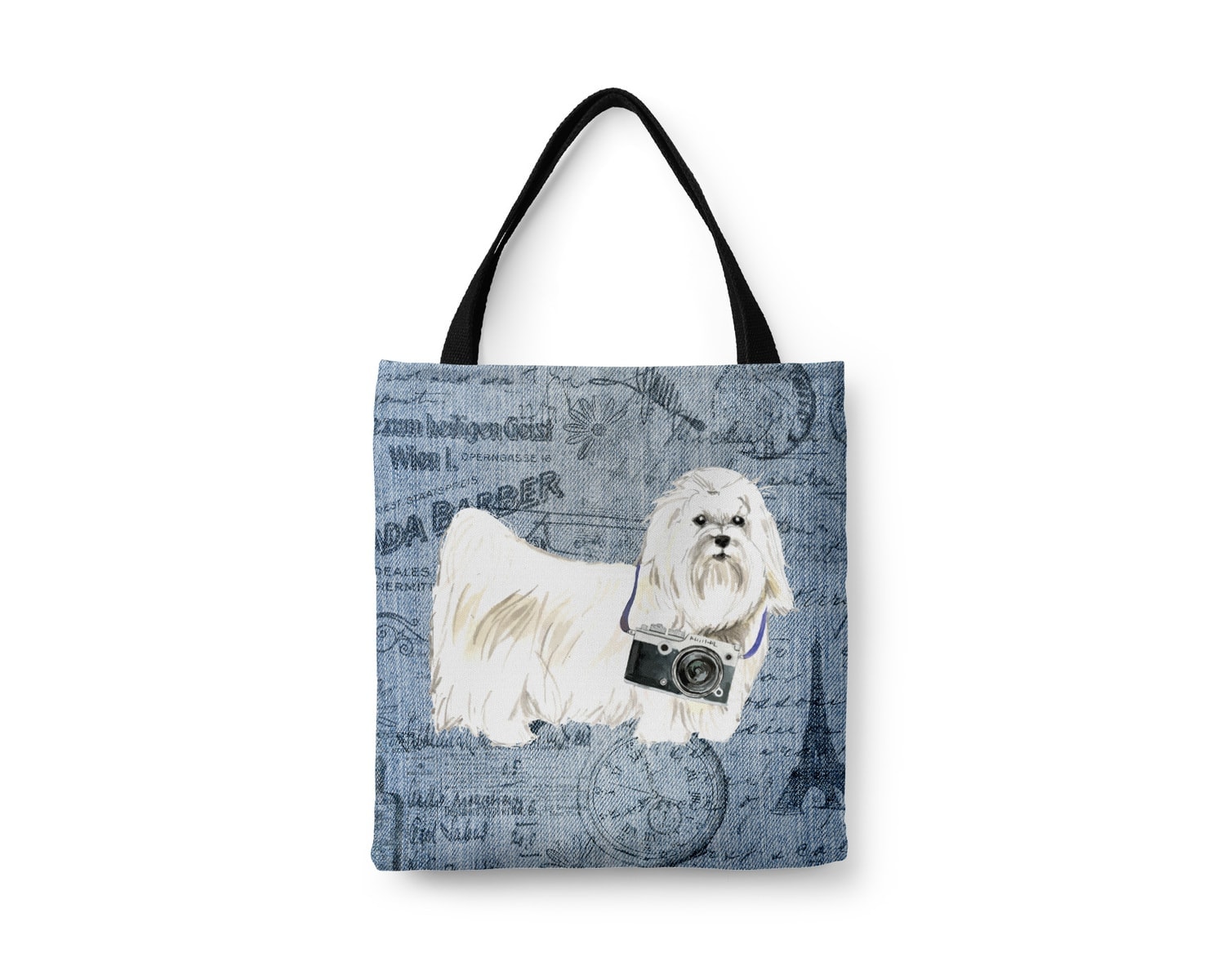 Maltese Dog Denim Style Tote Bag 3 Maltese Dog Denim Style Tote Bag
