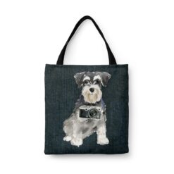 denim dogs tote miniature schnauzer dark denim front view white