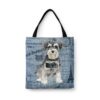 Miniature Schnauzer Dog Denim Style Tote Bag 2 denim dogs tote miniature schnauzer faded ephemera denim front view white