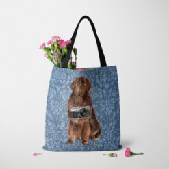 Newfoundland Dog Denim Style Tote Bag 35 denim dogs tote newfoundland bleached damask denim tote standing carnations