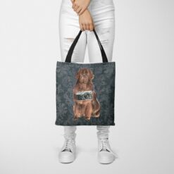 Newfoundland Dog Denim Style Tote Bag 37 denim dogs tote newfoundland dark damask denim tote woman trowsers front view