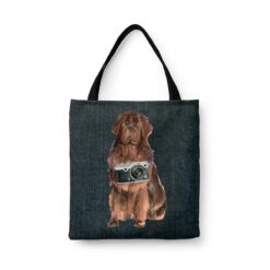 Newfoundland Dog Denim Style Tote Bag 33 denim dogs tote newfoundland dark denim front view white