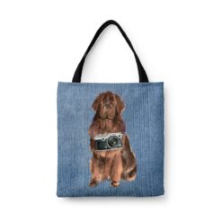 Newfoundland Dog Denim Style Tote Bag 32 denim dogs tote newfoundland gently faded denim front view white