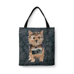 Norfolk Terrier Dog Denim Style Tote Bag 30 denim dogs tote norfolk terrier dark damask denim front view white