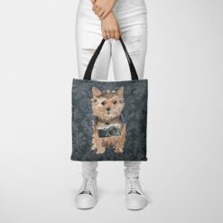 Norfolk Terrier Dog Denim Style Tote Bag 37 denim dogs tote norfolk terrier dark damask denim tote woman trowsers front view