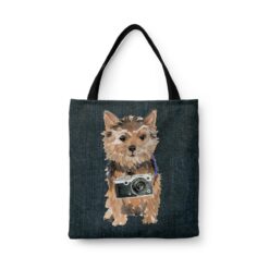 Norfolk Terrier Dog Denim Style Tote Bag 33 denim dogs tote norfolk terrier dark denim front view white