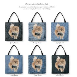 Pomeranian Dog Denim Style Tote Bag 29 denim dogs tote pomeranian variations