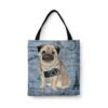 denim dogs tote pug faded ephemera denim front view white