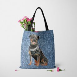 Rottweiler Dog Denim Style Tote Bag 35 denim dogs tote rottweiler bleached damask denim tote standing carnations