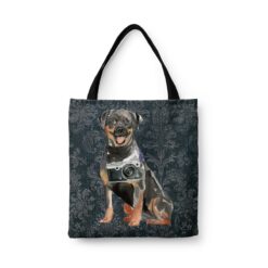 Rottweiler Dog Denim Style Tote Bag 30 denim dogs tote rottweiler dark damask denim front view white