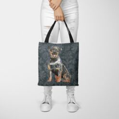 Rottweiler Dog Denim Style Tote Bag 37 denim dogs tote rottweiler dark damask denim tote woman trowsers front view