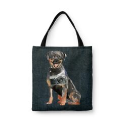 Rottweiler Dog Denim Style Tote Bag 33 denim dogs tote rottweiler dark denim front view white