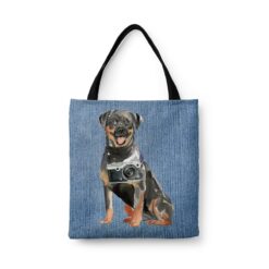 Rottweiler Dog Denim Style Tote Bag 32 denim dogs tote rottweiler gently faded denim front view white