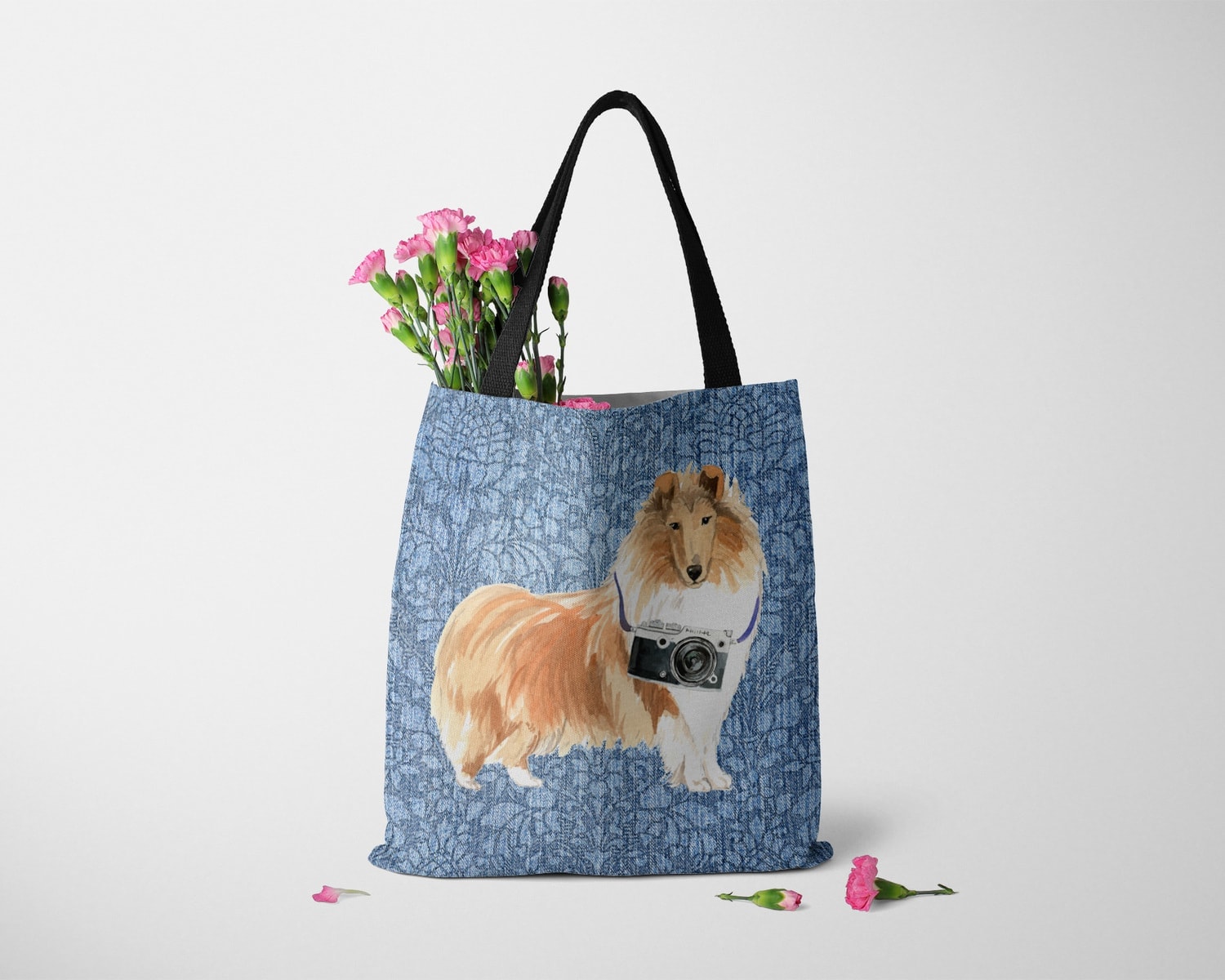 Rough Collie Dog Denim Style Tote Bag 10 Rough Collie Dog Denim Style Tote Bag - Image 8