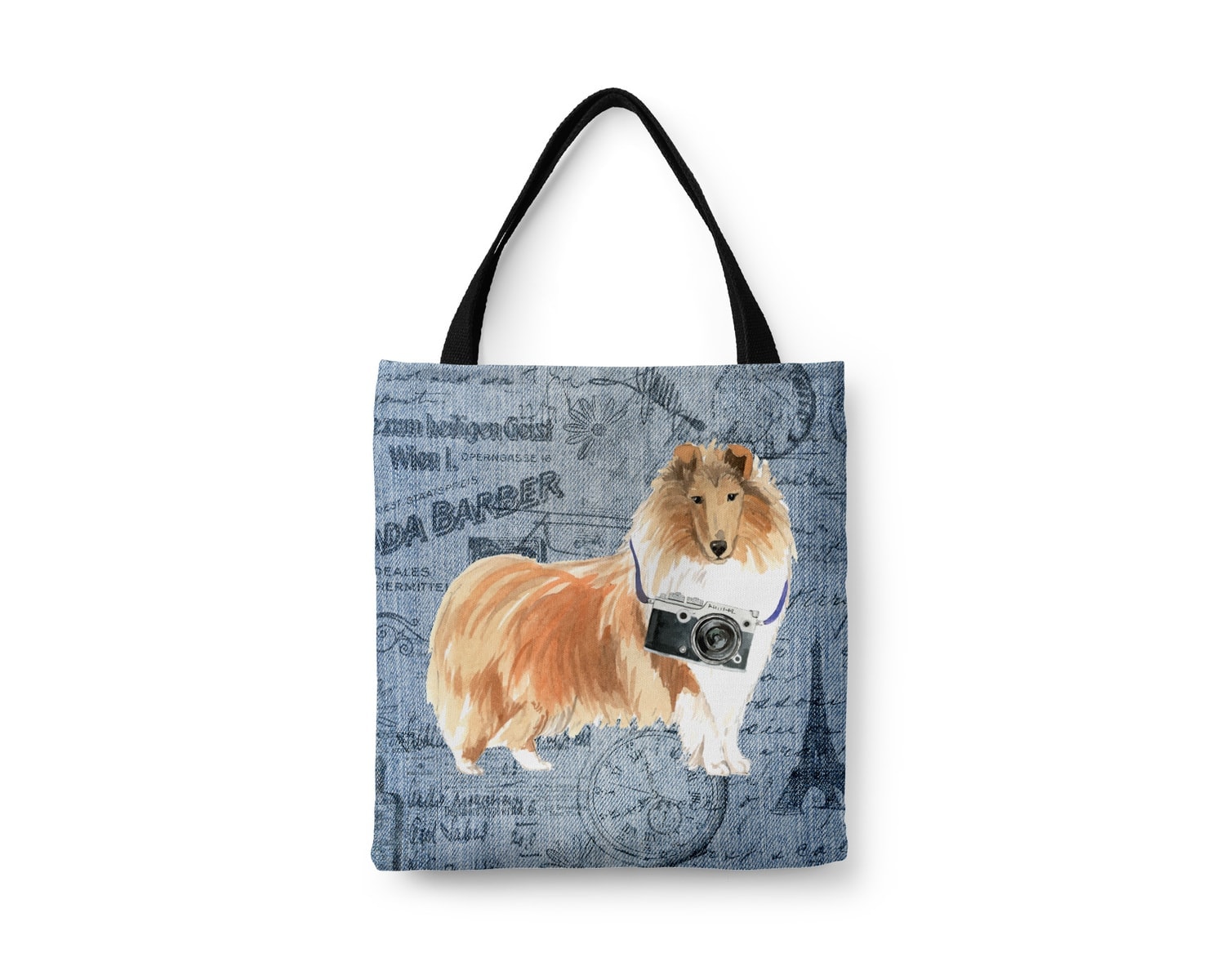 Rough Collie Dog Denim Style Tote Bag 3 Rough Collie Dog Denim Style Tote Bag