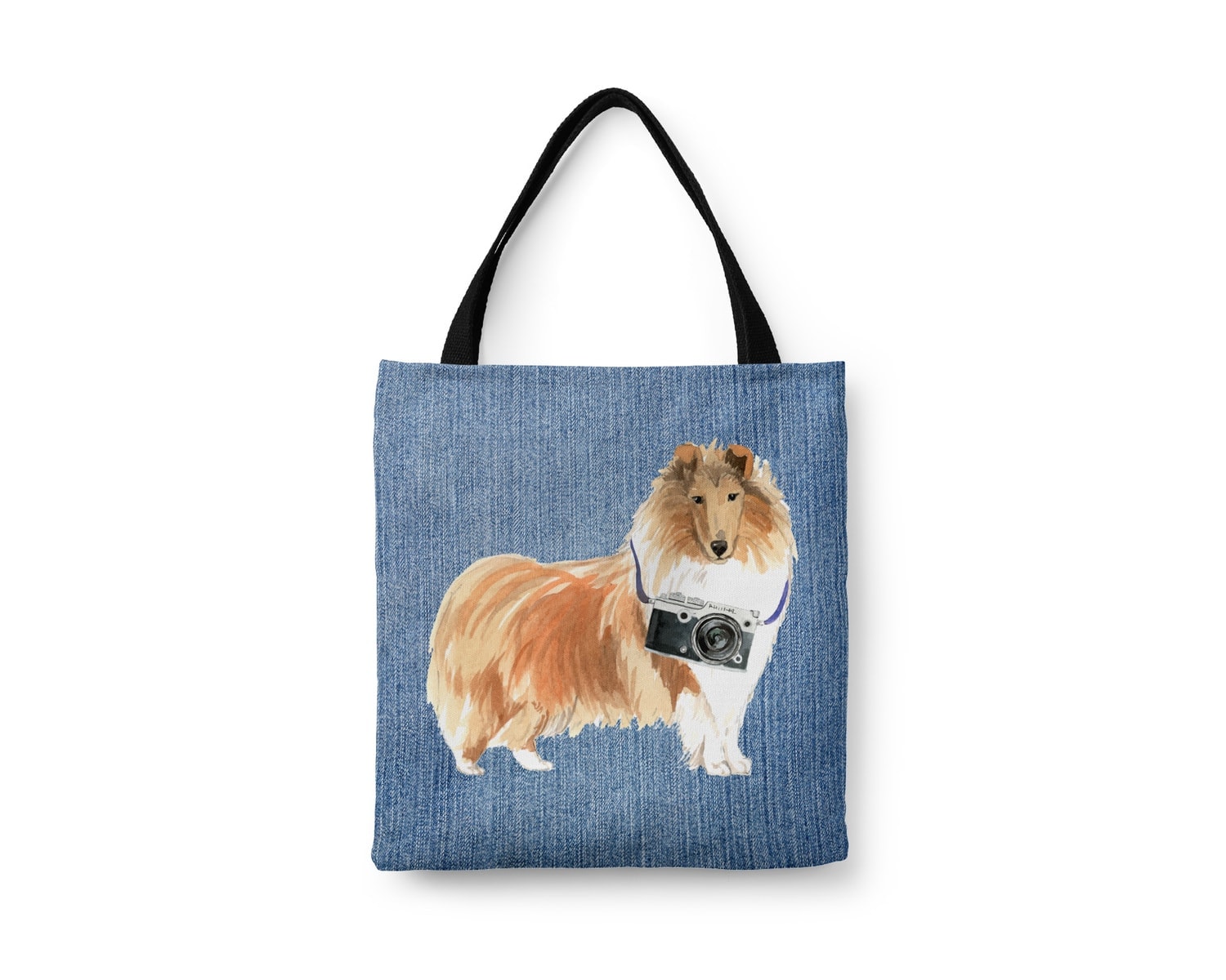Rough Collie Dog Denim Style Tote Bag 7 Rough Collie Dog Denim Style Tote Bag - Image 5