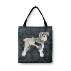 denim dogs tote schnauzer dark damask denim front view white