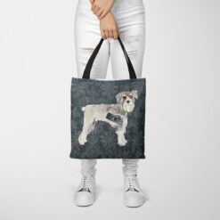 denim dogs tote schnauzer dark damask denim tote woman trowsers front view