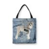 denim dogs tote schnauzer faded ephemera denim front view white