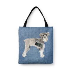 denim dogs tote schnauzer gently faded denim front view white