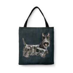 denim dogs tote scottish terrier dark denim front view white