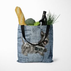 denim dogs tote scottish terrier faded ephemera denim tote standing food